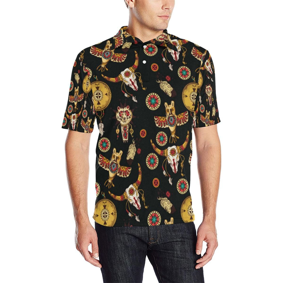 Native American Symbol Pattern Men Polo Shirt Native American Symbol Pattern Men Polo Shirt