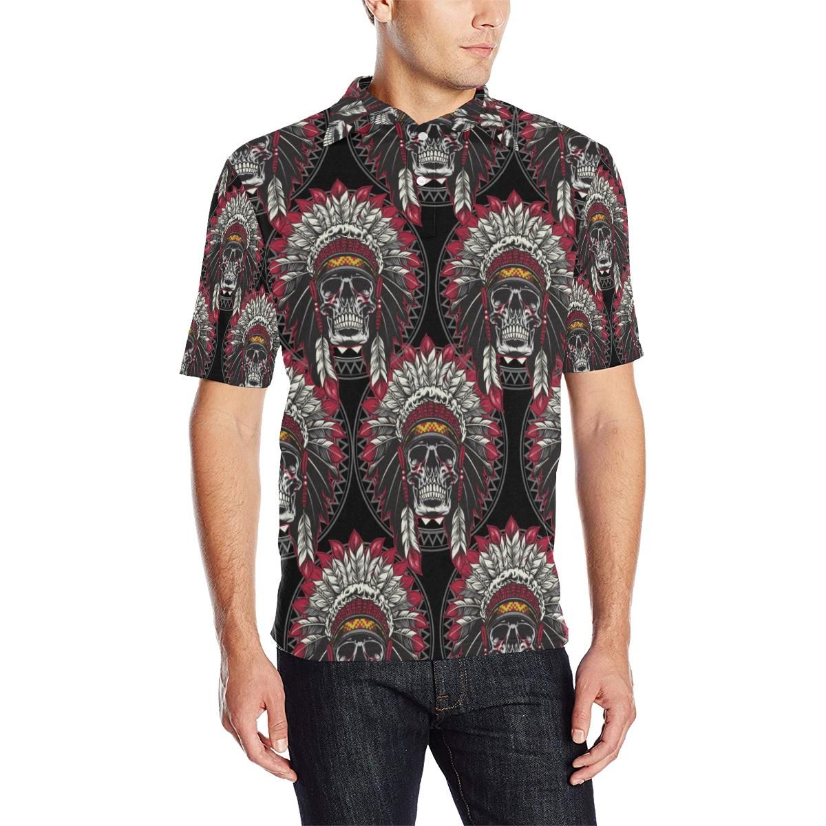 Native Indian Skull Men Polo Shirt Native Indian Skull Men Polo Shirt