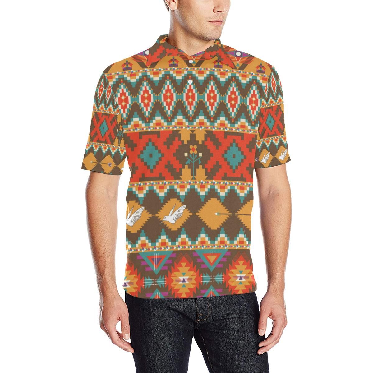 Native Pattern Print Design A01 Men Polo Shirt Native Pattern Print Design A01 Men Polo Shirt