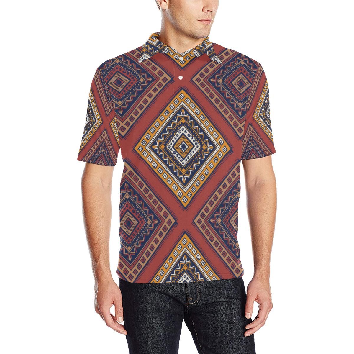 Native Pattern Print Design A06 Men Polo Shirt Native Pattern Print Design A06 Men Polo Shirt