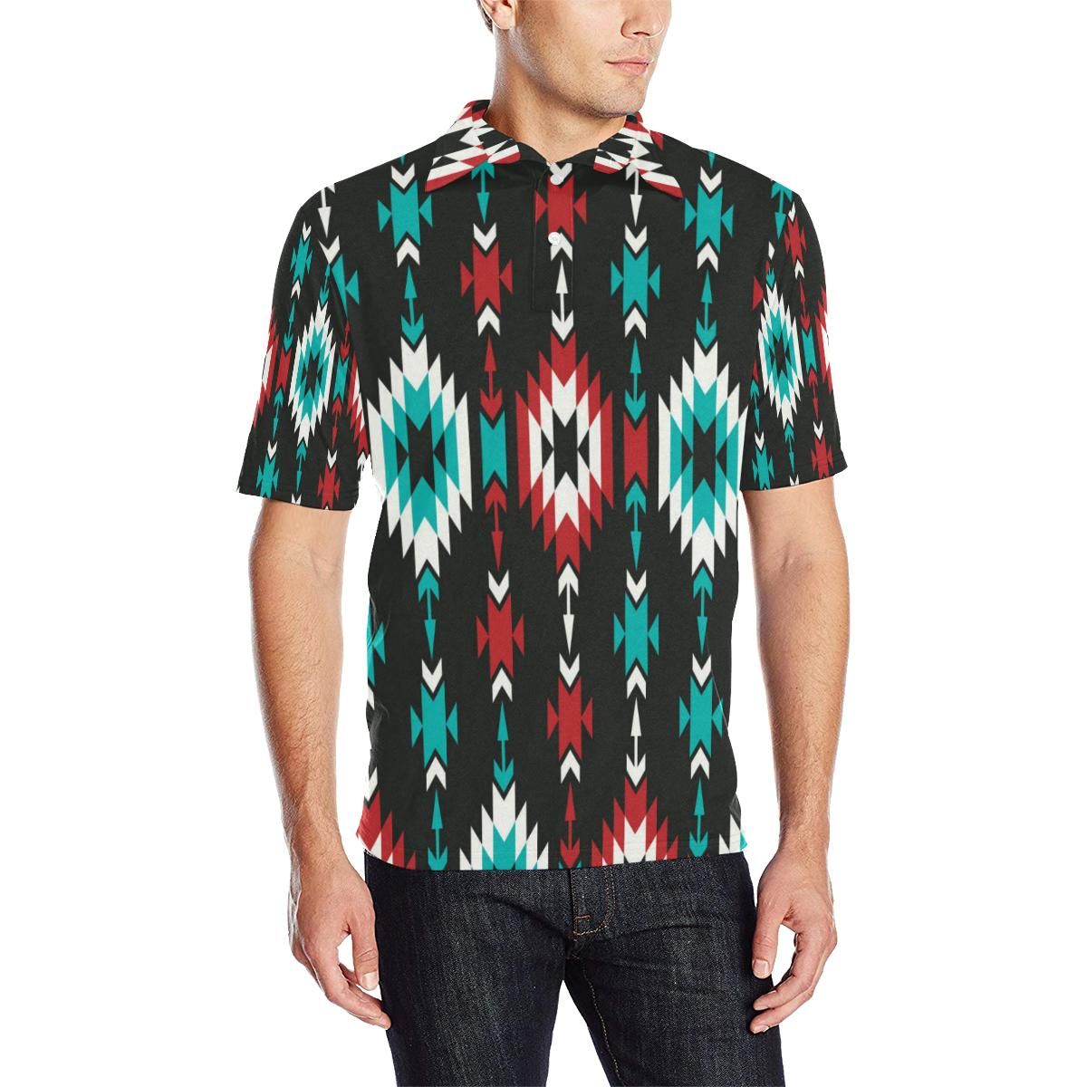 Native Pattern Print Design A08 Men Polo Shirt Native Pattern Print Design A08 Men Polo Shirt