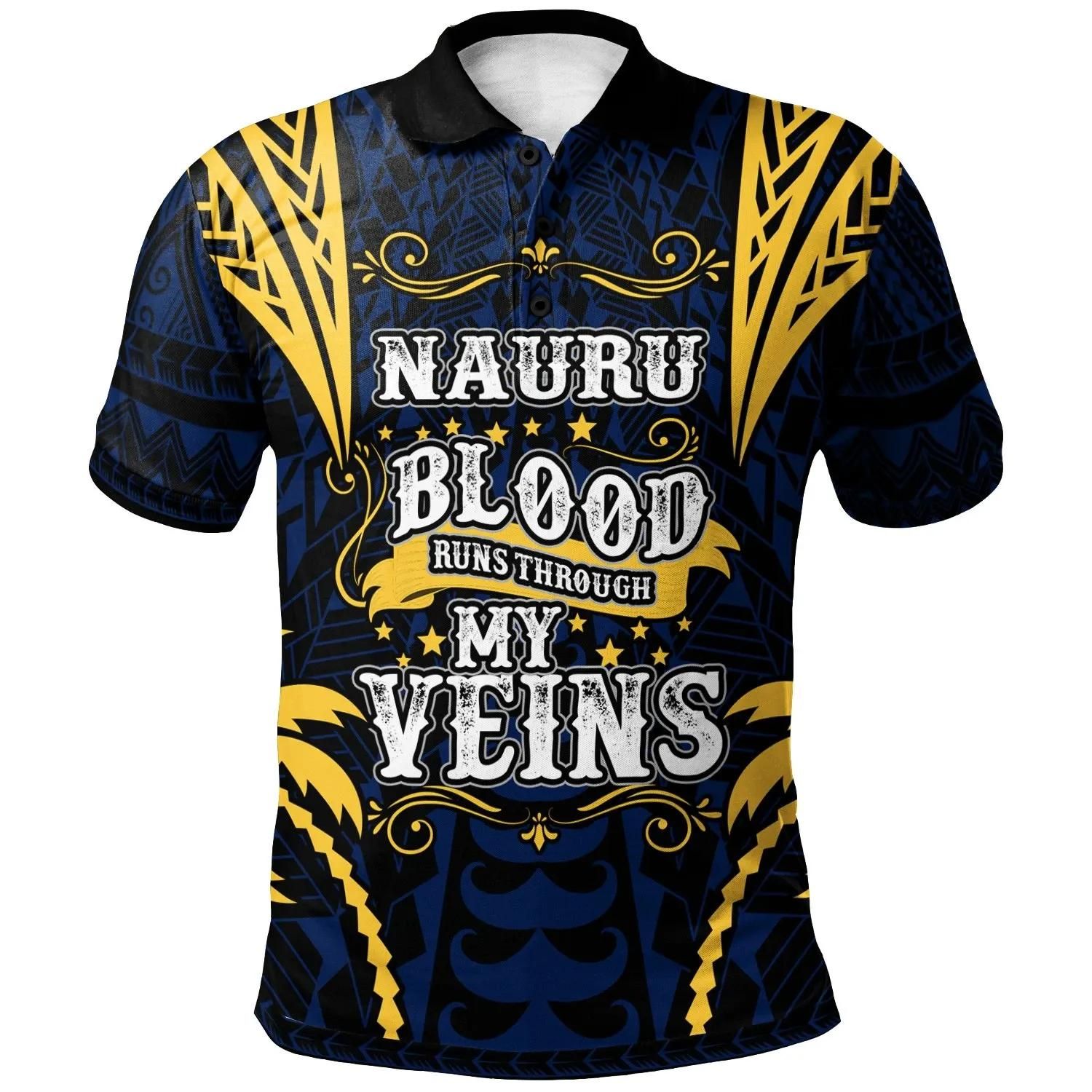 Nauru Polo Shirt - Blood Runs Through My Veins Style Flag - BN39 Nauru Polo Shirt - Blood Runs Through My Veins Style Flag - BN39