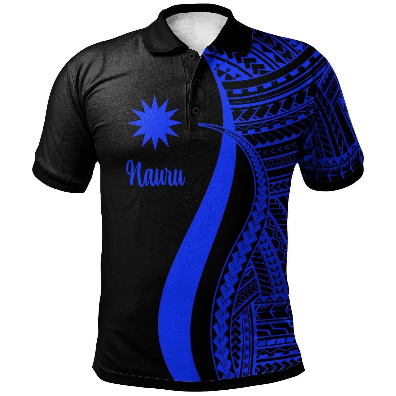 Nauru Polo Shirt Blue - Polynesian Tentacle Tribal Pattern - BN11 Nauru Polo Shirt Blue - Polynesian Tentacle Tribal Pattern - BN11