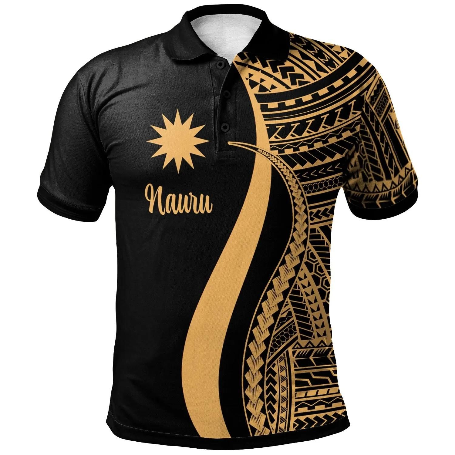 Nauru Polo Shirt Gold - Polynesian Tentacle Tribal Pattern - BN11 Nauru Polo Shirt Gold - Polynesian Tentacle Tribal Pattern - BN11