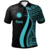 Nauru Polo Shirt Turquoise- Polynesian Tentacle Tribal Pattern - BN11