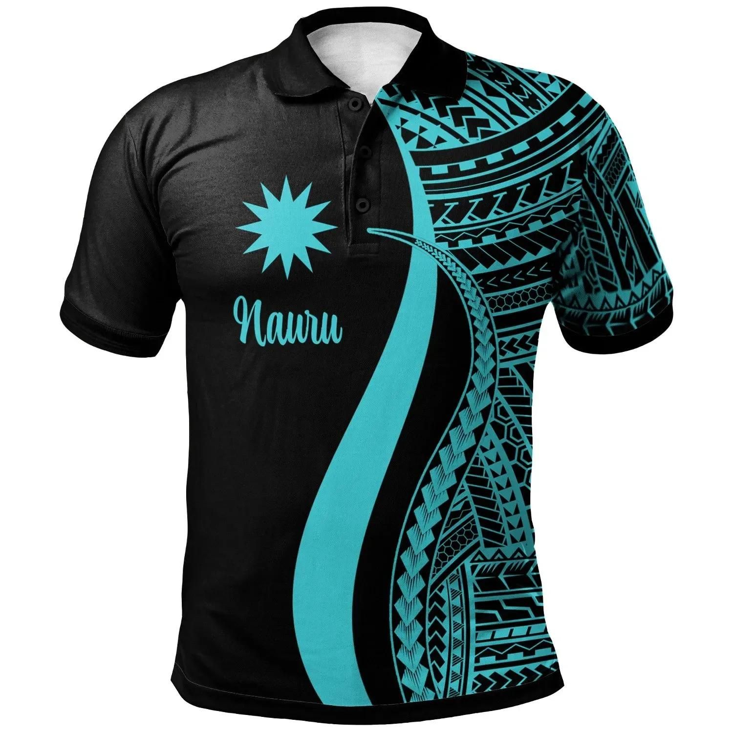 Nauru Polo Shirt Turquoise- Polynesian Tentacle Tribal Pattern - BN11 Nauru Polo Shirt Turquoise- Polynesian Tentacle Tribal Pattern - BN11