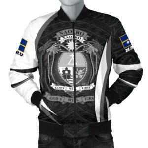 Nauru Polynesian Bomber Jacket (Men) - Nauru Spirit (White) - BN15 Bomber Jacket