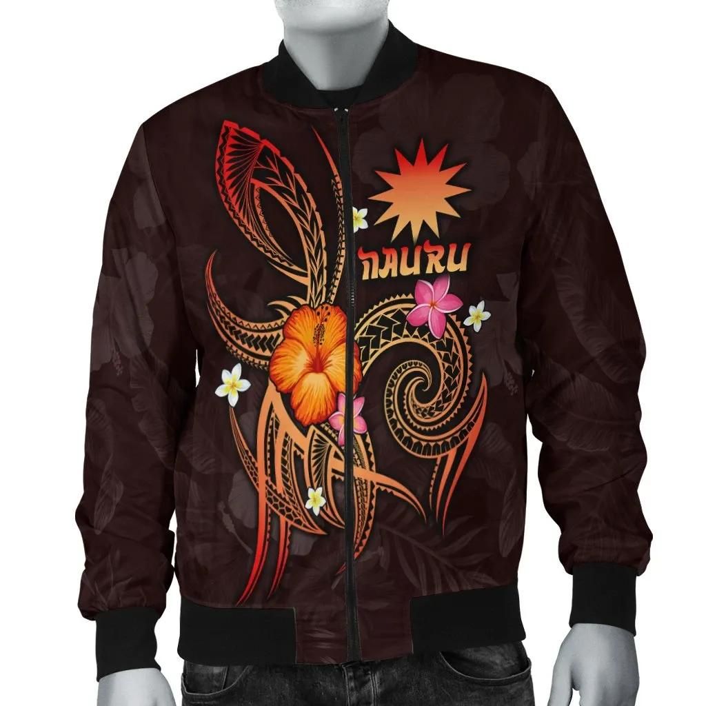 Nauru Polynesian Men's Bomber Jacket - Legend of Nauru (Red) - BN15 Bomber Jacket Nauru Polynesian Men's Bomber Jacket - Legend of Nauru (Red) - BN15 Bomber Jacket