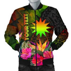 Nauru Polynesian Personalised Men's Bomber Jacket -  Hibiscus and Banana Leaves - BN15 Bomber Jacket