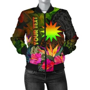 Nauru Polynesian Personalised Women's Bomber Jacket -  Hibiscus and Banana Leaves - BN15 Bomber Jacket