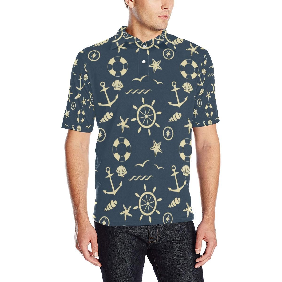 Nautical Pattern Print Design A01 Men Polo Shirt Nautical Pattern Print Design A01 Men Polo Shirt