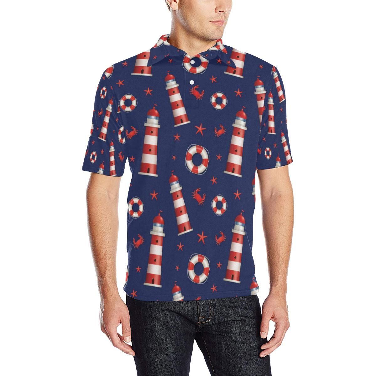 Nautical Pattern Print Design A03 Men Polo Shirt Nautical Pattern Print Design A03 Men Polo Shirt