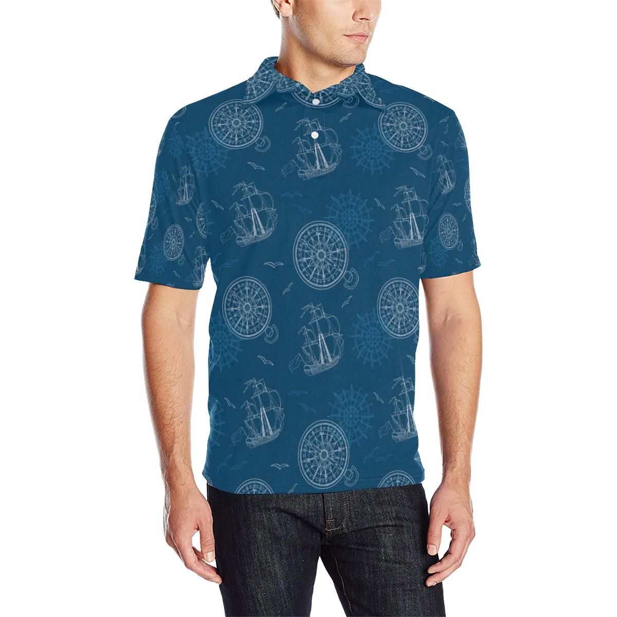 Nautical Pattern Print Design A04 Men Polo Shirt Nautical Pattern Print Design A04 Men Polo Shirt