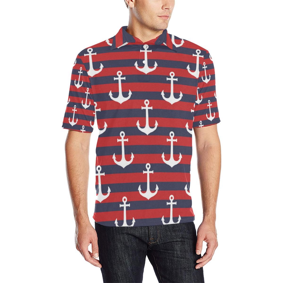 Nautical Pattern Print Design A05 Men Polo Shirt Nautical Pattern Print Design A05 Men Polo Shirt