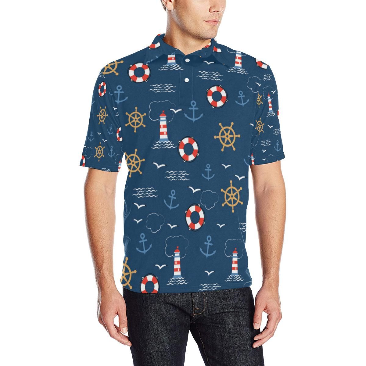 Nautical Pattern Print Design A06 Men Polo Shirt Nautical Pattern Print Design A06 Men Polo Shirt