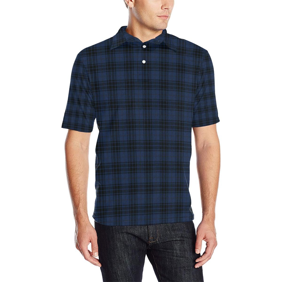 Navy Blue Tartan Plaid Pattern Men Polo Shirt Navy Blue Tartan Plaid Pattern Men Polo Shirt