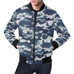 Navy Military Camouflage Camo Pattern Print Mens Bomber Jacket