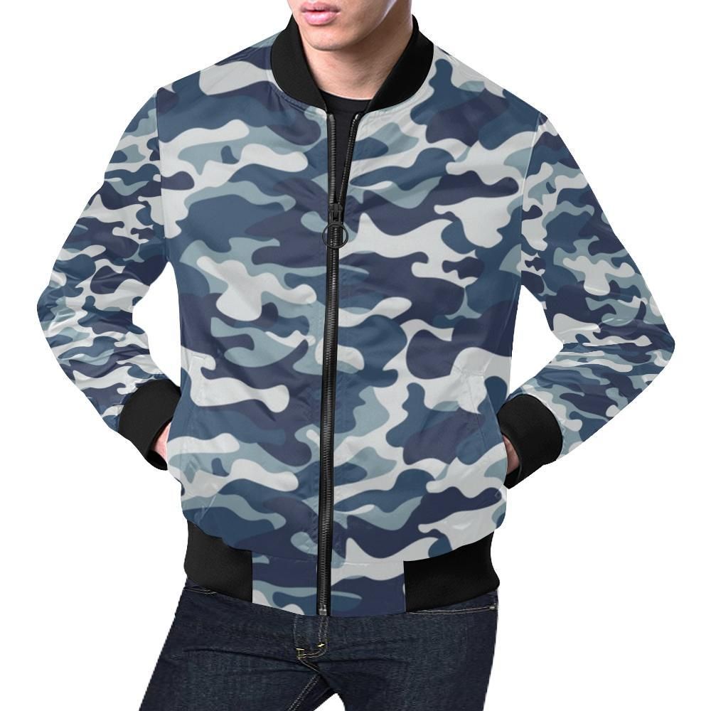 Navy Military Camouflage Camo Pattern Print Mens Bomber Jacket Navy Military Camouflage Camo Pattern Print Mens Bomber Jacket