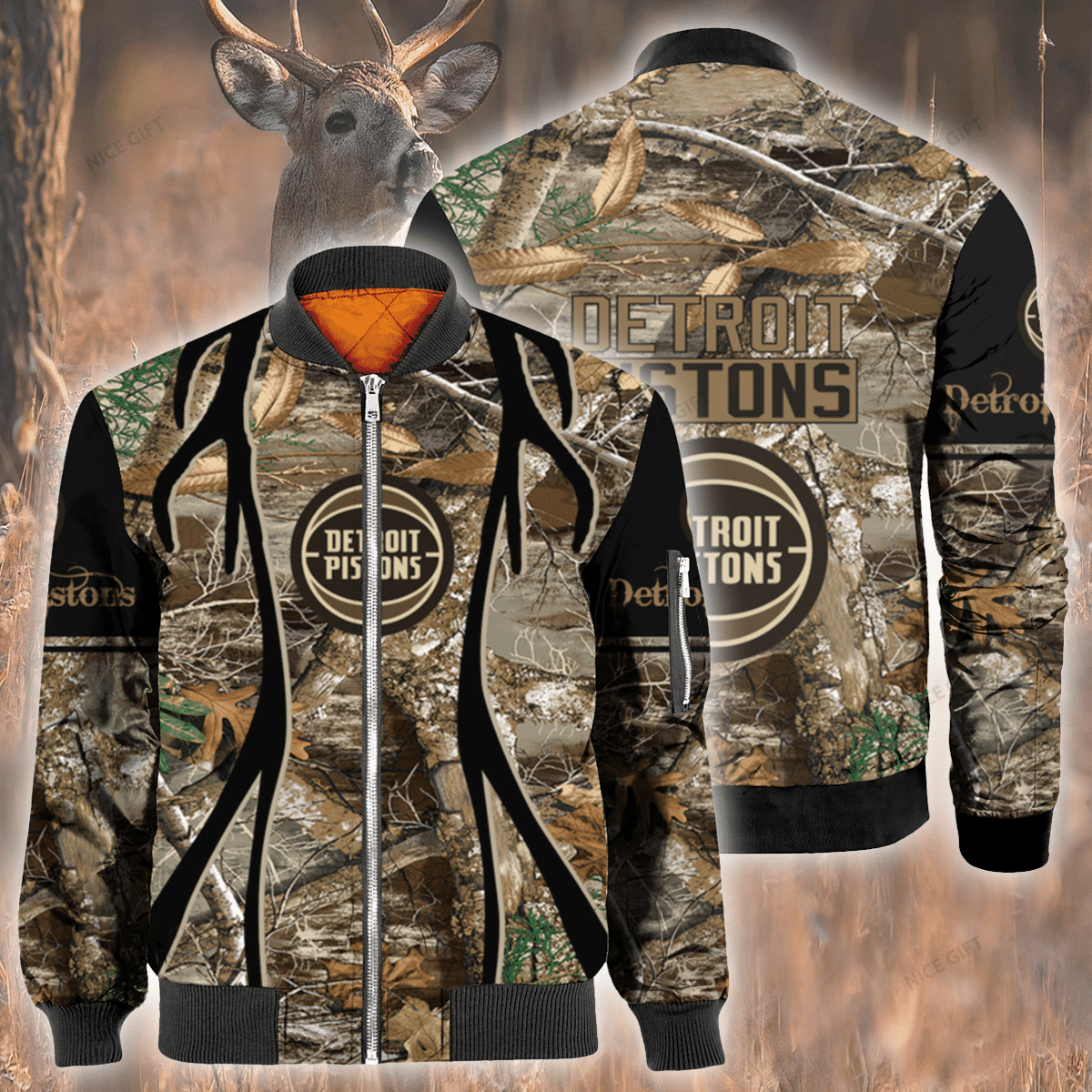 Nba Detroit Pistons Hunting Bomber Jacket Nba Detroit Pistons Hunting Bomber Jacket