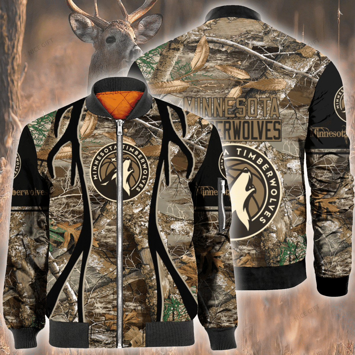 Nba Minnesota Timberwolves Hunting Bomber Jacket Nba Minnesota Timberwolves Hunting Bomber Jacket