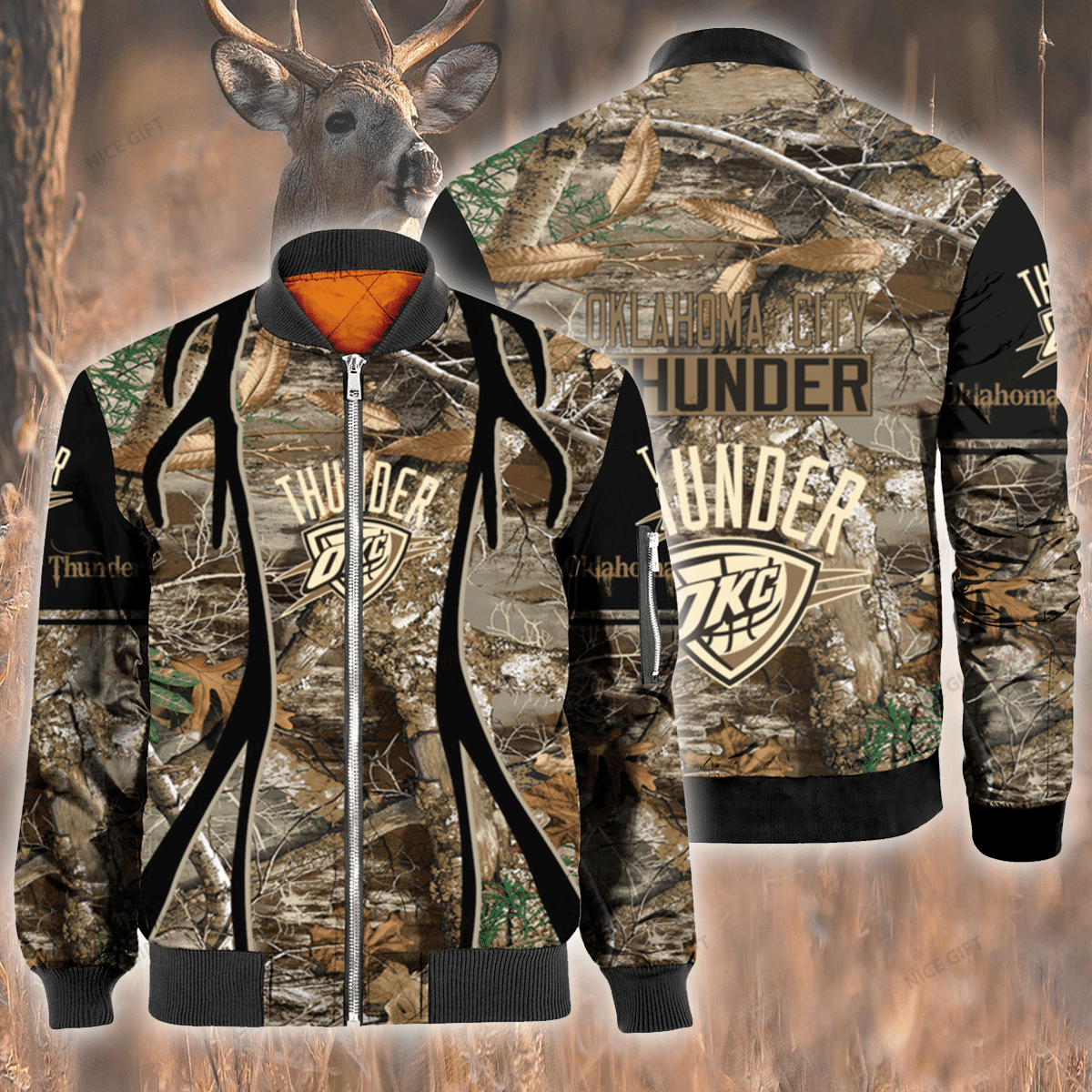 Nba Oklahoma City Thunder Hunting Bomber Jacket Nba Oklahoma City Thunder Hunting Bomber Jacket