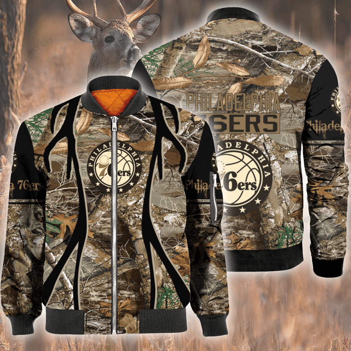 Nba Philadelphia 76Ers Hunting Bomber Jacket Nba Philadelphia 76Ers Hunting Bomber Jacket
