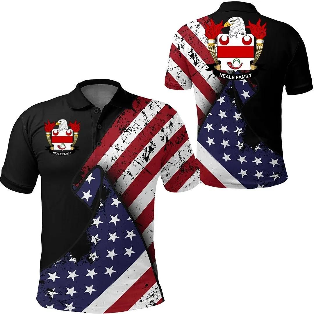 Neale USA Polo Shirt - Special Grunge Flag - American Family Crest A7 Neale USA Polo Shirt - Special Grunge Flag - American Family Crest A7