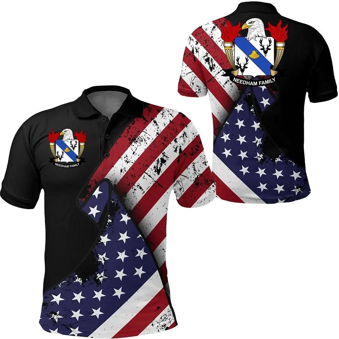 Needham USA Polo Shirt - Special Grunge Flag - American Family Crest A7 Needham USA Polo Shirt - Special Grunge Flag - American Family Crest A7
