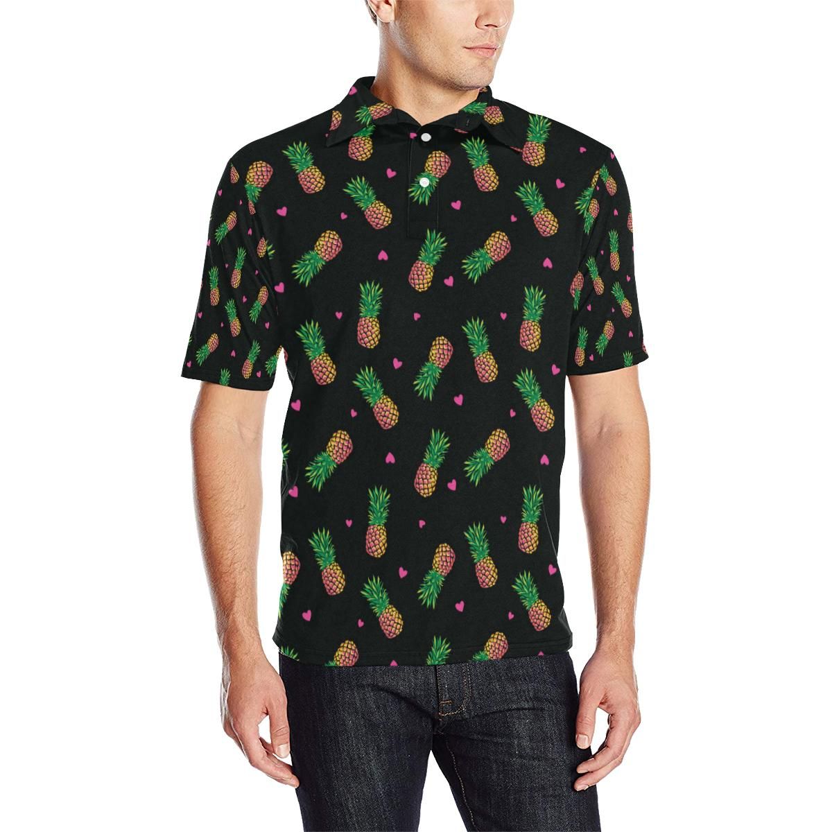 Neon Pineapple Pattern Print Design A04 Men Polo Shirt Neon Pineapple Pattern Print Design A04 Men Polo Shirt