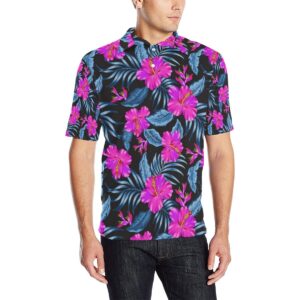 Neon Pink Hibiscus Pattern Print Design Hb015 Men Polo Shirt
