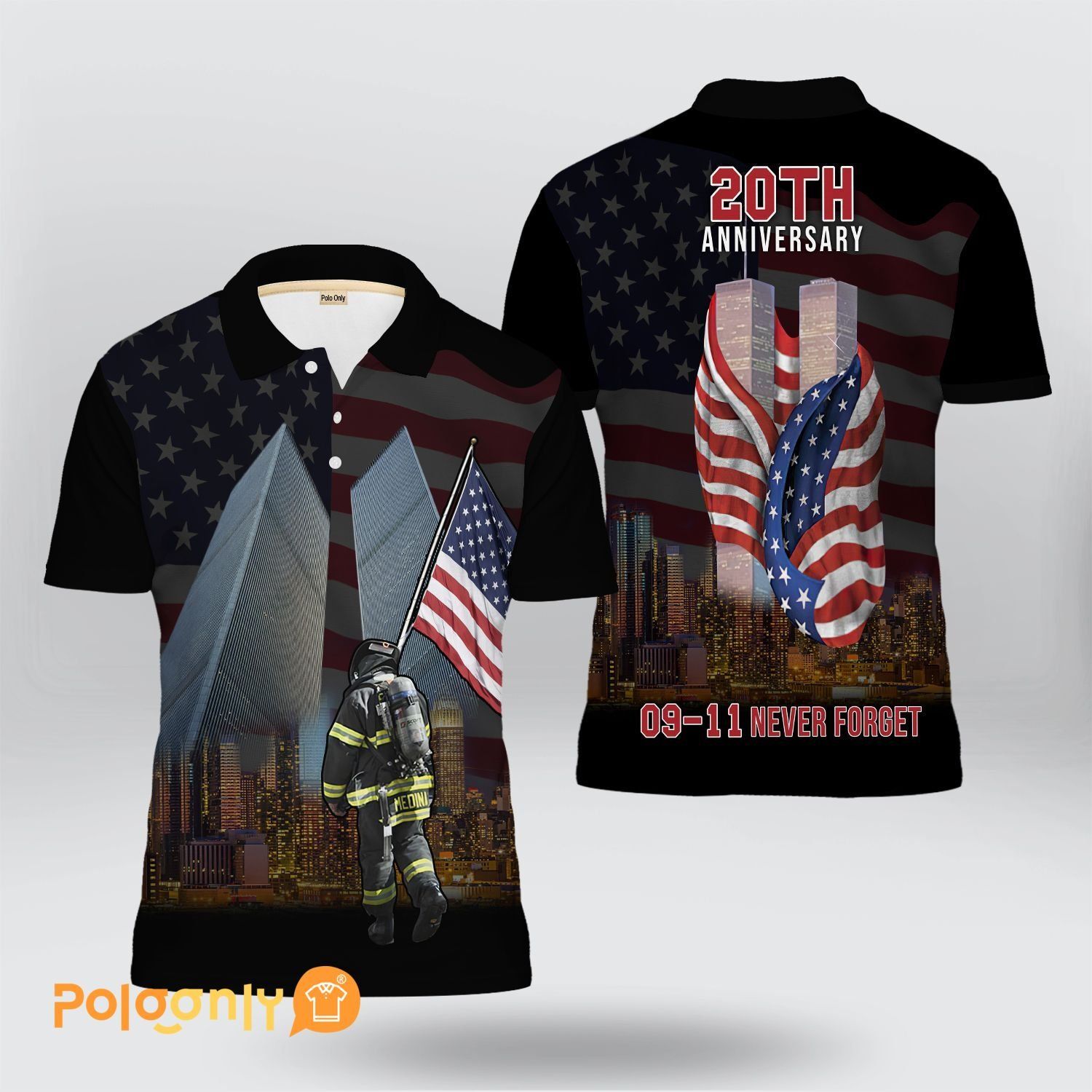 Never Forget 911 20th Anniversary Polo Shirt Never Forget 911 20th Anniversary Polo Shirt