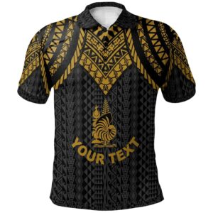 New Caledonia Custom Personalised Polo Shirt - Polynesian Armor Style Gold - BN39