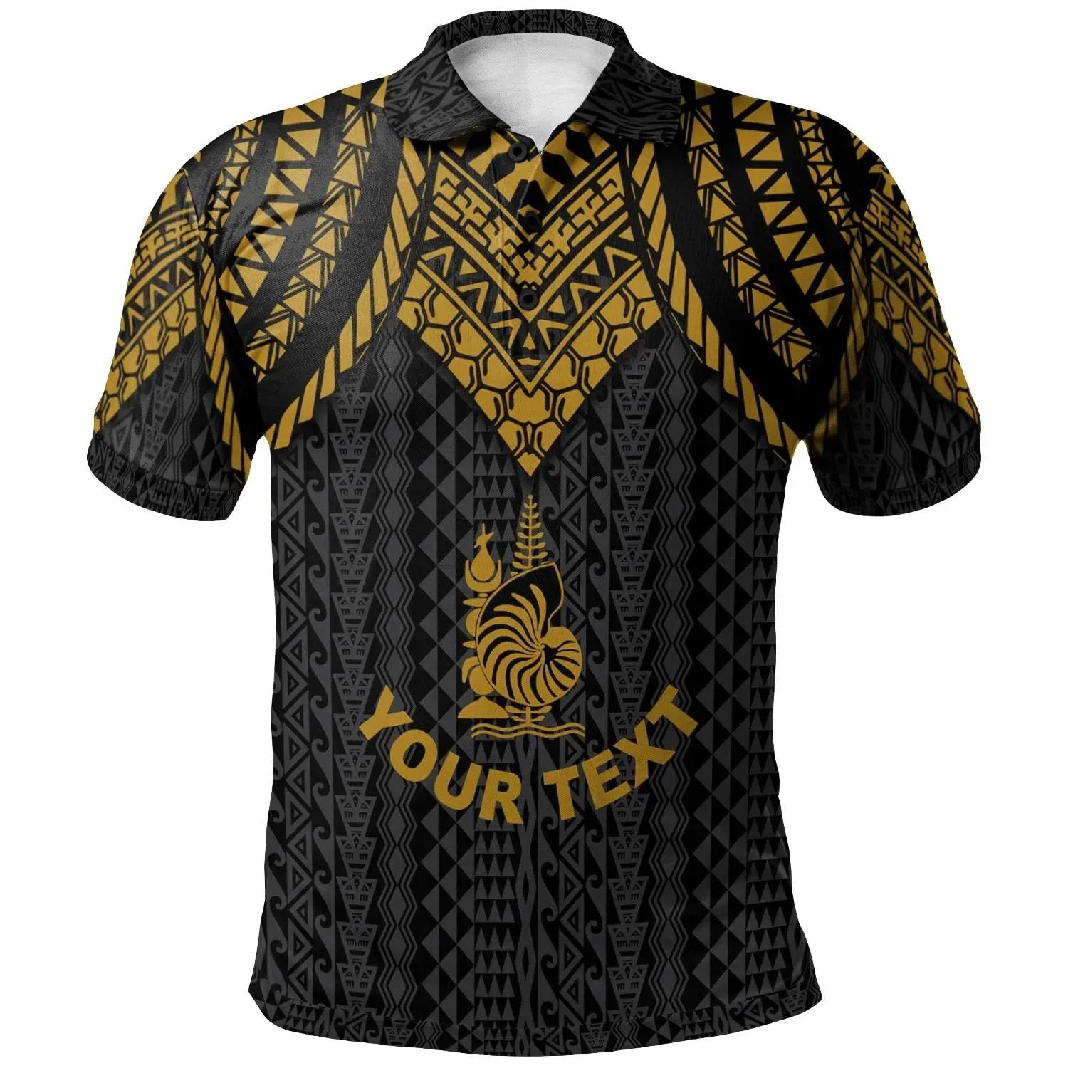 New Caledonia Custom Personalised Polo Shirt - Polynesian Armor Style Gold - BN39 New Caledonia Custom Personalised Polo Shirt - Polynesian Armor Style Gold - BN39