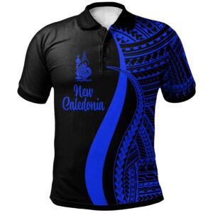 New Caledonia Polo Shirt Blue - Polynesian Tentacle Tribal Pattern - BN11