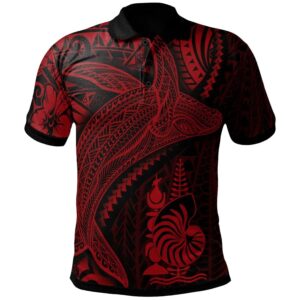 New Caledonia Polo Shirt - Humpback Whale & Coat of Arms Red - BN1922