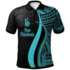New Caledonia Polo Shirt Turquoise - Polynesian Tentacle Tribal Pattern - BN11