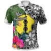 New Caledonia Polo Shirt White - Turtle Plumeria Banana Leaf - BN11