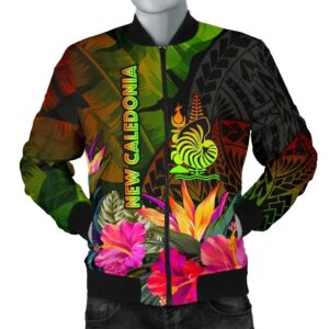 New Caledonia Polynesian Men's Bomber Jacket - Hibiscus and Banana Leaves - BN15 Bomber Jacket