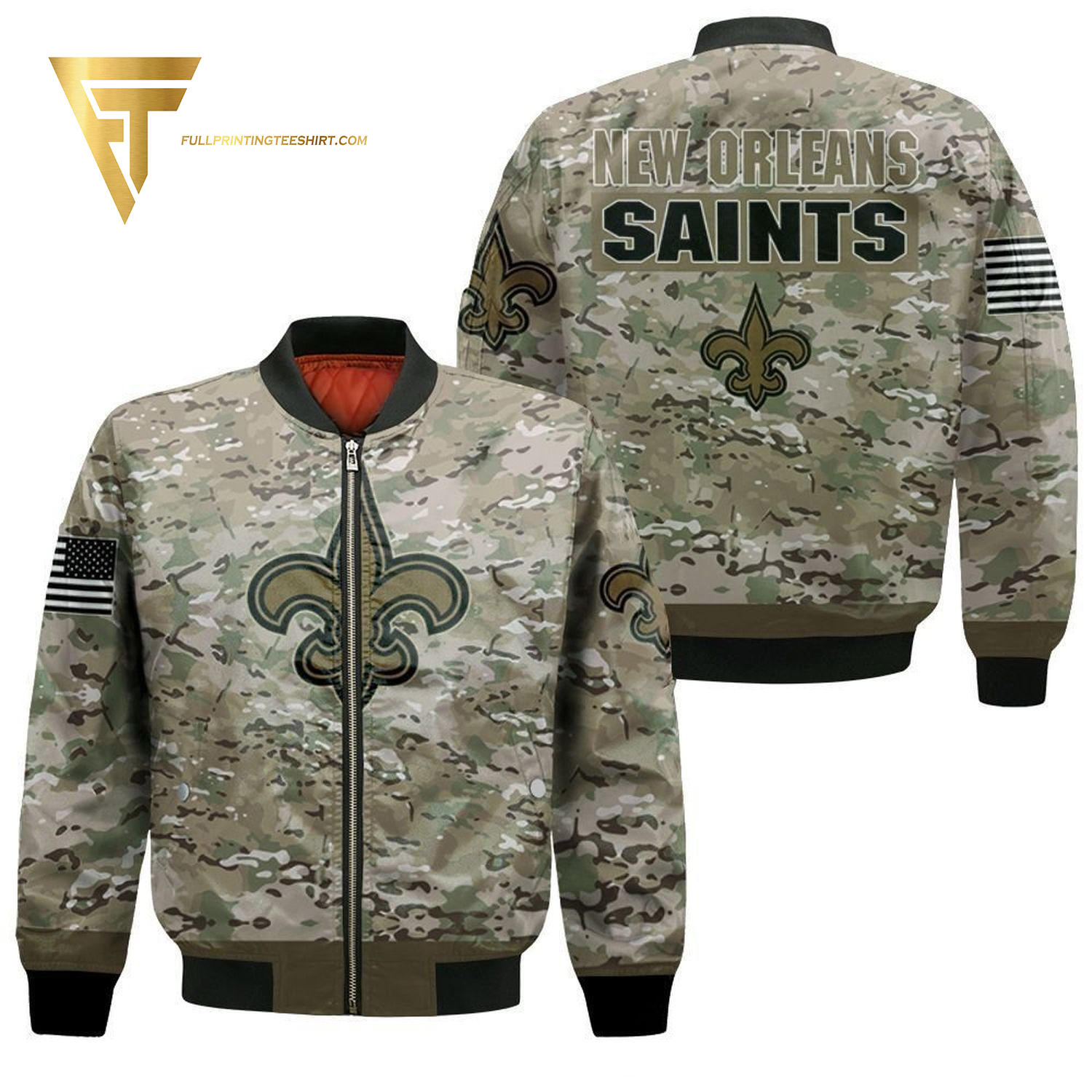 New Orleans Saints Camo Full Printing Bomber Jacket New Orleans Saints Camo Full Printing Bomber Jacket