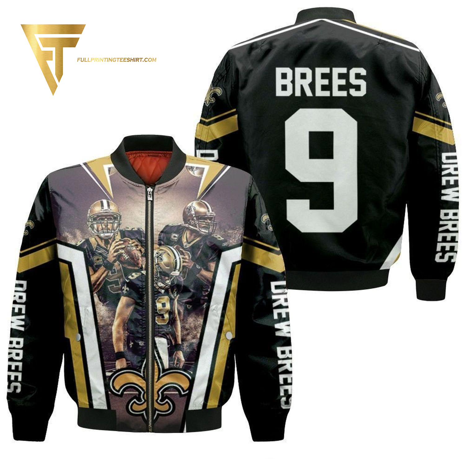New Orleans Saints Drew Brees Full Printing Bomber Jacket New Orleans Saints Drew Brees Full Printing Bomber Jacket