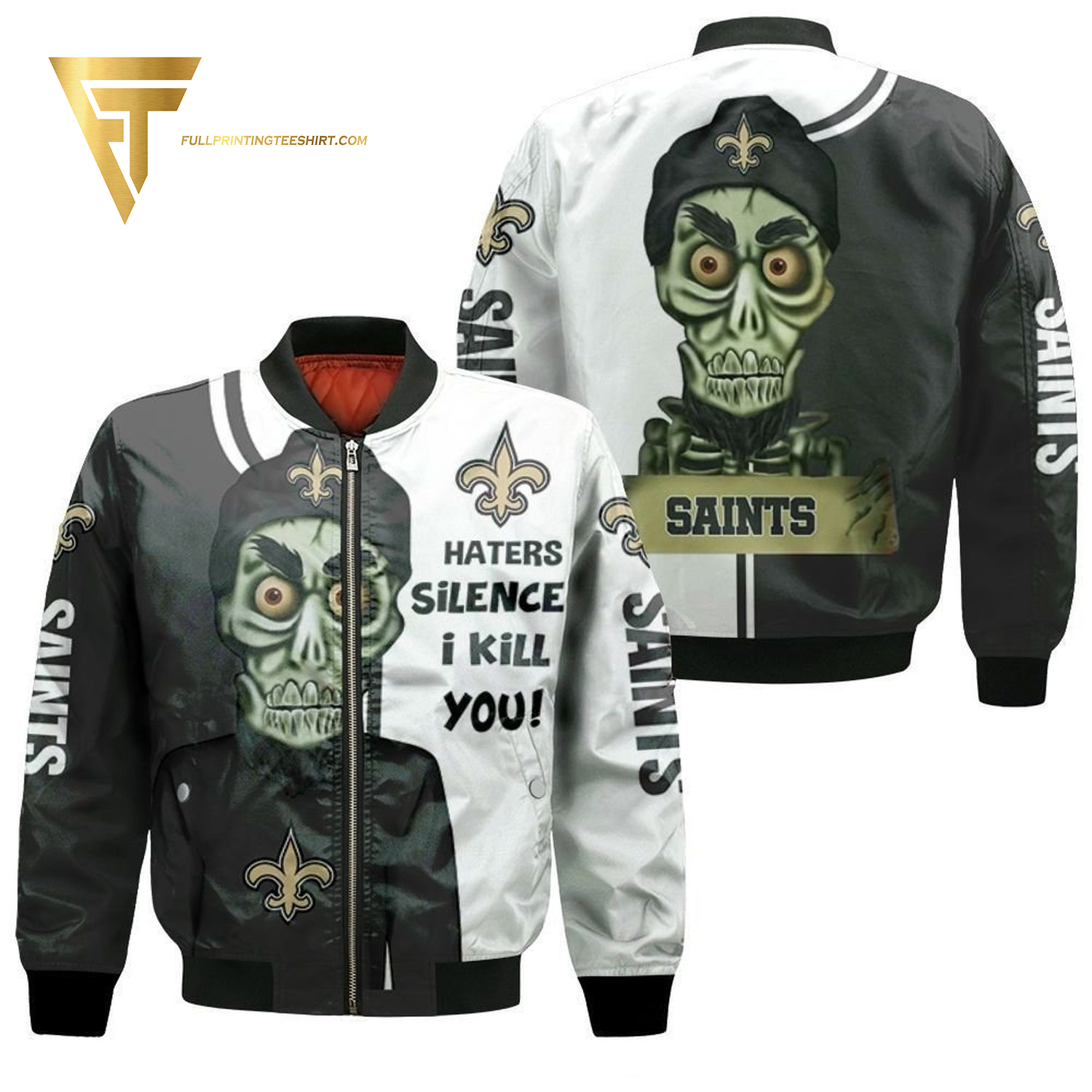 New Orleans Saints Haters Silence I Kill You Achmed Bomber Jacket New Orleans Saints Haters Silence I Kill You Achmed Bomber Jacket
