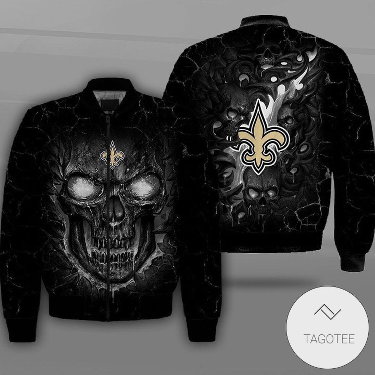 New Orleans Saints Lava Skull Full Print Bomber Jacket New Orleans Saints Lava Skull Full Print Bomber Jacket