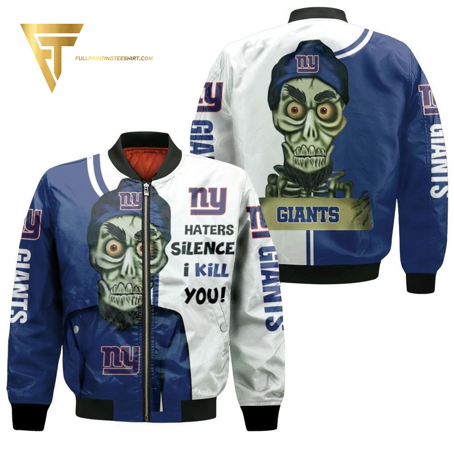 New York Giants Haters Silence I Kill You Achmed Bomber Jacket New York Giants Haters Silence I Kill You Achmed Bomber Jacket
