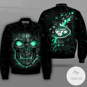 New York Jets Lava Skull Full Print Bomber Jacket