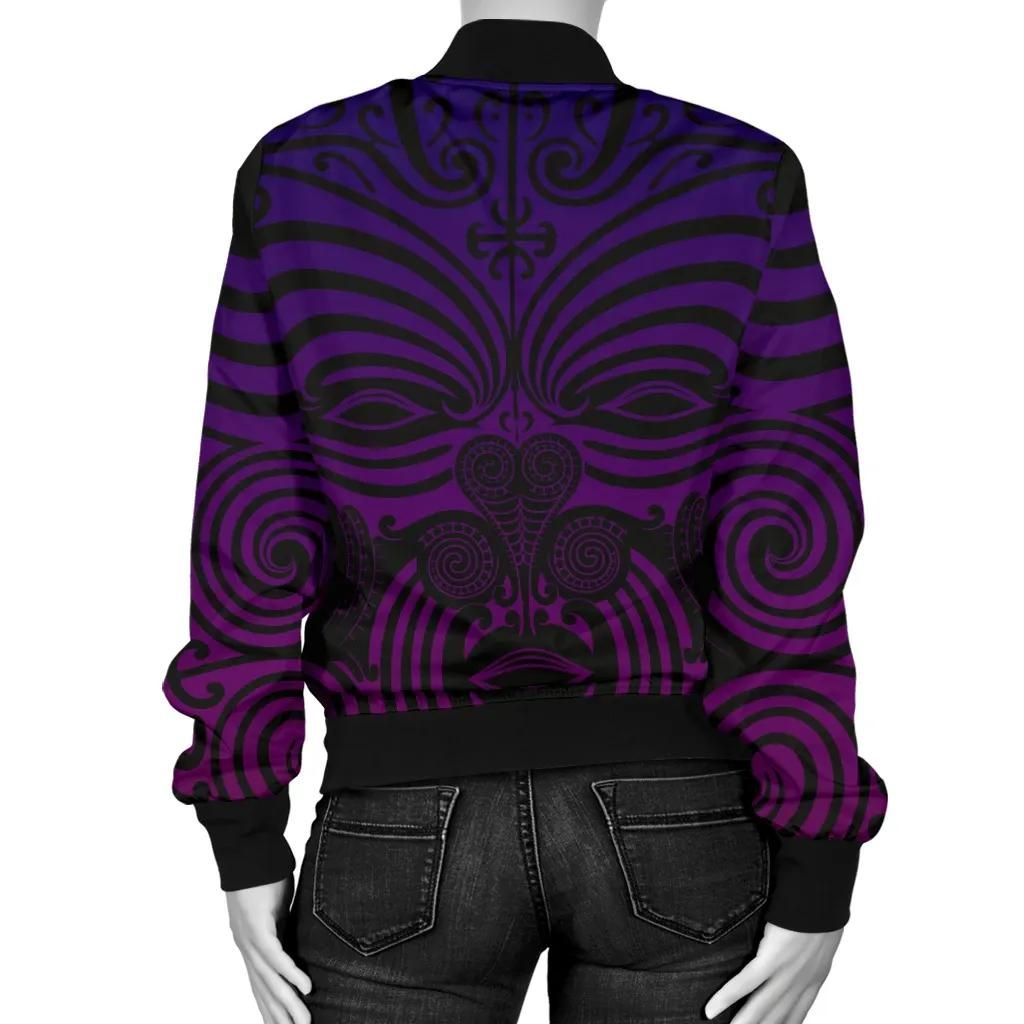New-Zealand-Maori-Mask-Pullover-Womens-Bomber-Jacket-Purple-A065-Bomber-Jacket-1