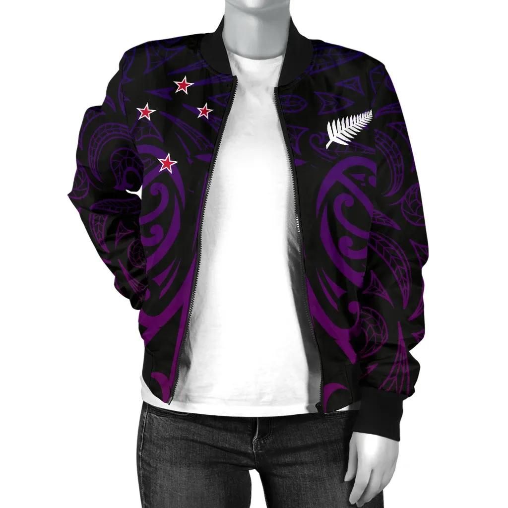 New-Zealand-Maori-Mask-Pullover-Womens-Bomber-Jacket-Purple-A065-Bomber-Jacket-2