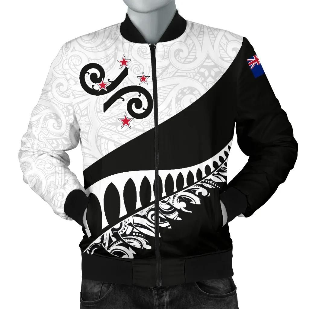 New Zealand Men's Bomber Jacket - Silver Fern Koru A02 Bomber Jacket New Zealand Men's Bomber Jacket - Silver Fern Koru A02 Bomber Jacket