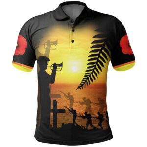 New Zealand Polo Shirt - Anzac Day Lest We Forget Sunset - BN39