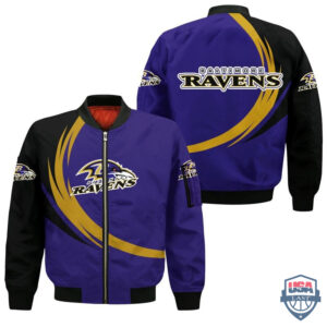 Nfl Baltimore Ravens Curve Design Bomber Jacket