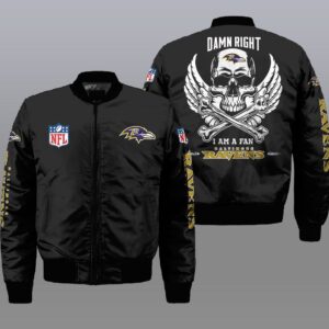 Nfl Baltimore Ravens Wings Skull 3D Bomber Jacket